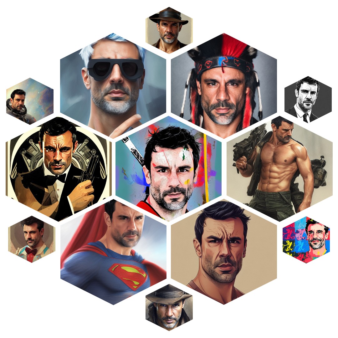 Grid of beautiful male model